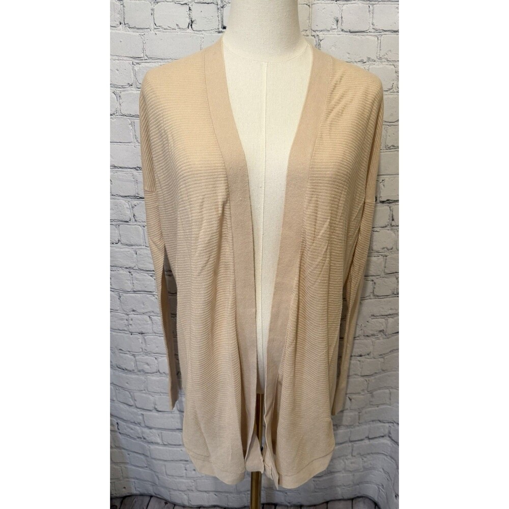 LOFT ribbed open-front cardigan sweater in a neutral tan or light beige medium